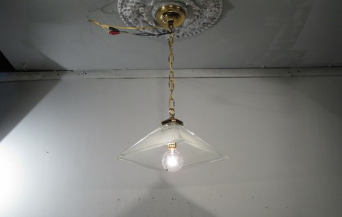 Antique Vintage Chandelier Brass Glass Light Fixture Pendant 1 Light Petite - Picture 5 of 9