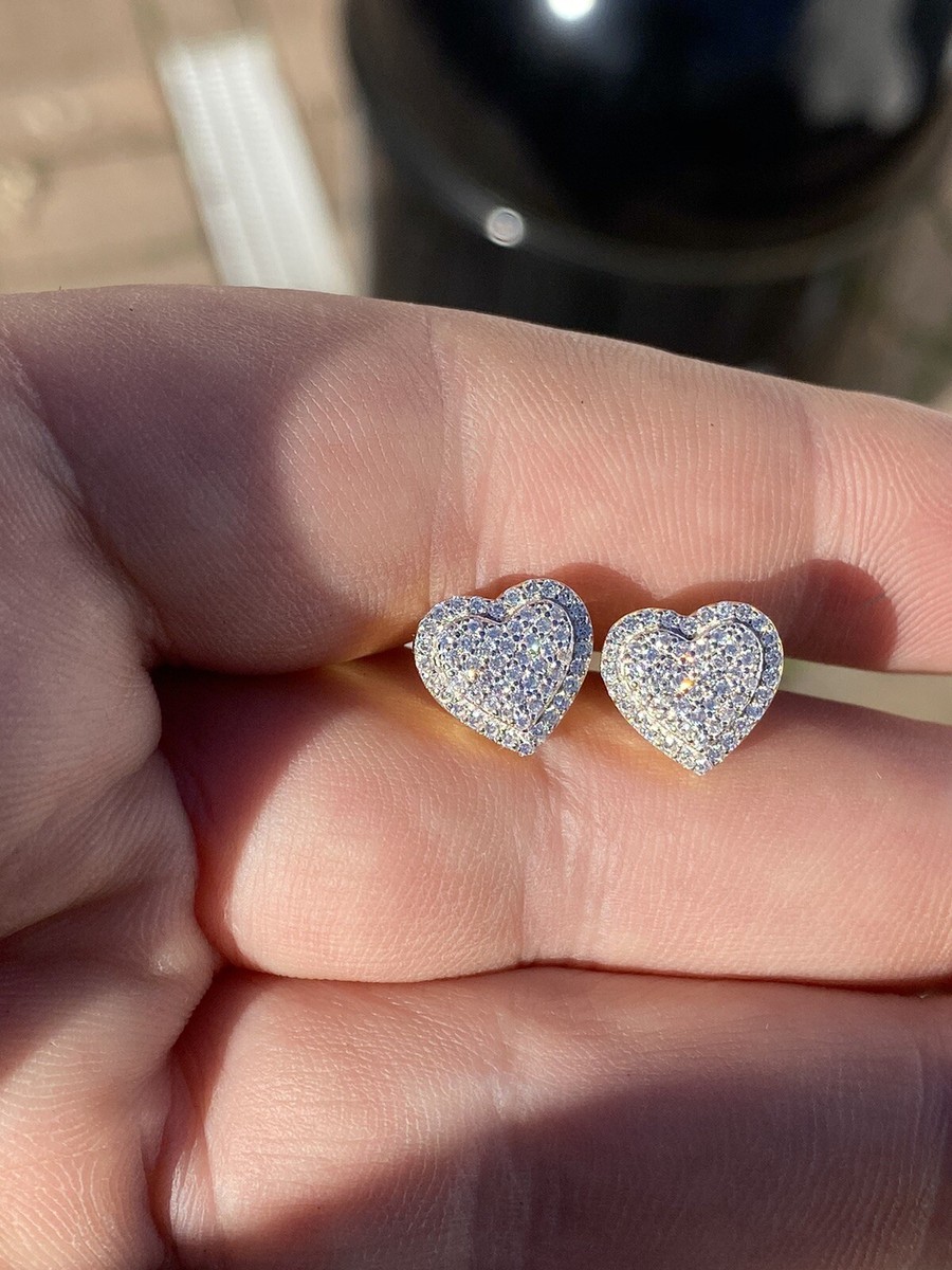 Real 925 Sterling Silver 14k Gold Plated Heart Shape Earrings
