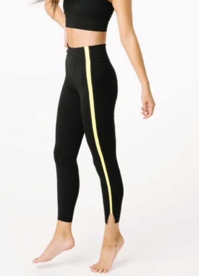 ZYIA Luxe High Waist Black & Neon Yellow Stripe 7/8 L… Gem