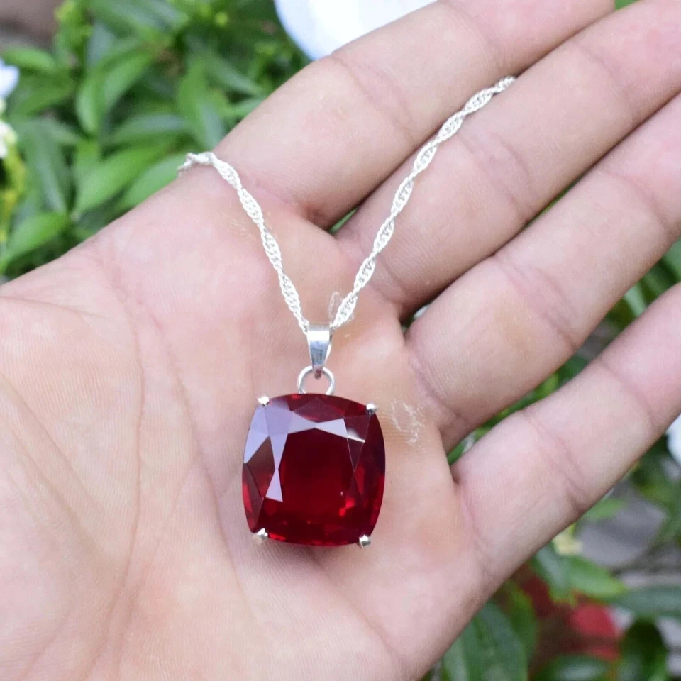 30 Ct Natural Red Ruby Pendant 925 Sterling Silver Cushion Cut Gemstone Jewelry - Image 4 of 4