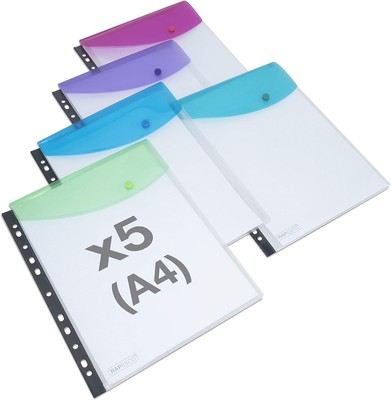 RAPESCO High Capacity Ring Binder Popper Wallet, Transparent Assorted, 5 Count 