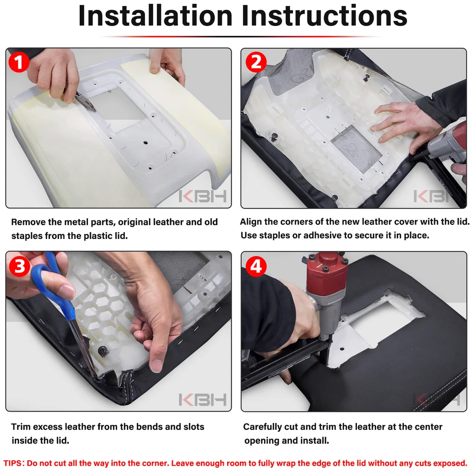 Fits 2015-2020 Cadillac Escalade Center Console Lid Armrest Vinyl Cover Black - Image 2 of 4