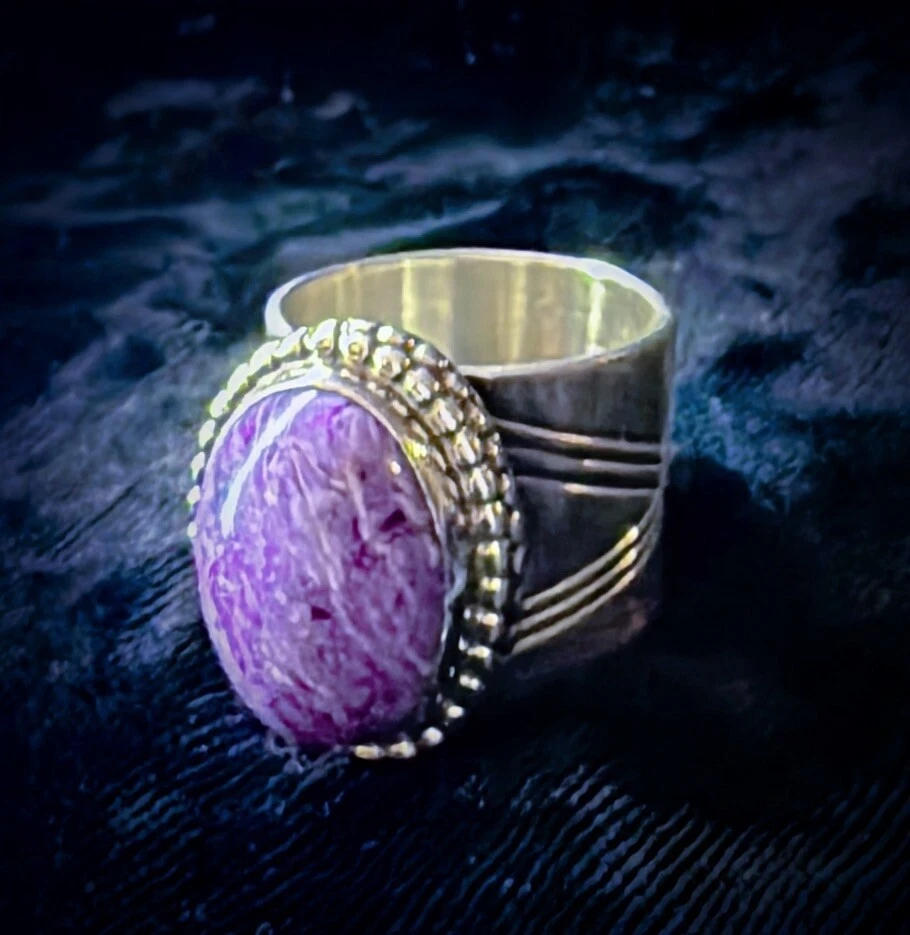 Anillo Jay King DTR Plata Esterlina Púrpura Charoite Puño Banda Puro 15g 925 Talla: 8 Foto 4 de 4