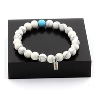 Armband Perlen Howlite Und TüRkis 8 Mm. Hergestellt In Frankreich.