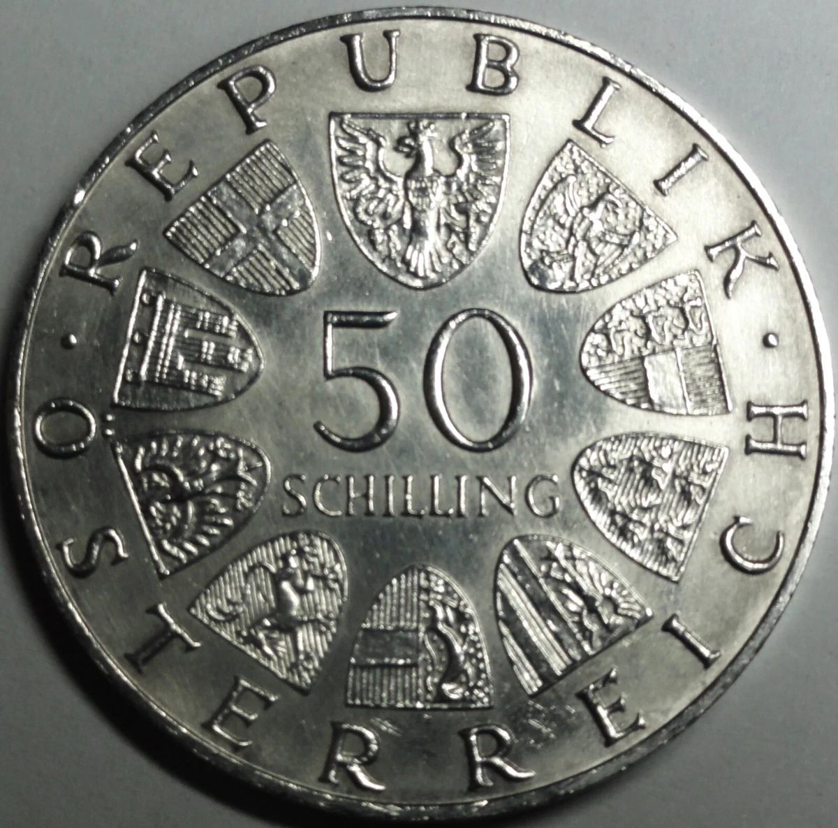 Österreich 50 Schilling  Silber-900‰  Münze 1970: Dr. Karl Renner st/unz +Kapsel