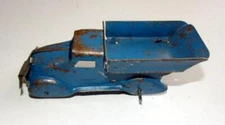 Vintage 1930's Wyandotte? BLUE Pressed Steel 6" Dump Truck w/Wood Wheels (VG)