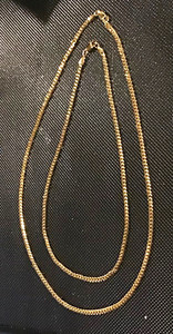 Authentic 2 New Evegfts 3mm Gold Plated over Stainless Cuban Necklaces Chains 18” & 24”