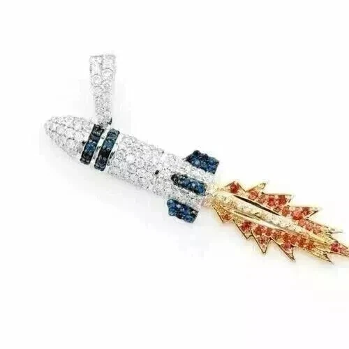 Colgante ROCKET para hombre 1,50 quilates corte redondo diamante creado en laboratorio chapado en oro blanco de 14 quilates Foto 3 de 4