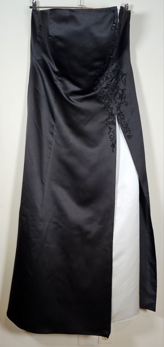 Michelangelo Womens Formal Dress Black White A Line Strapless Beaded Floor