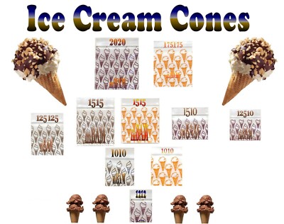 100 BROWN & ORANGE ICE CREAM CONES LOT Apple Zip Baggies 2.5 3.0 mil
