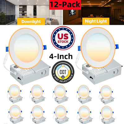 12 Pack 4 Inch 5CCT Ultra-Thin LED Recessed Ceiling Light with Junction Box 9W