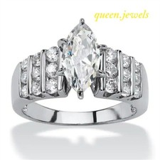 Lab-Created 2.12CT Marquise Cut Diamond Wedding Ring Woman 14K White Gold Over