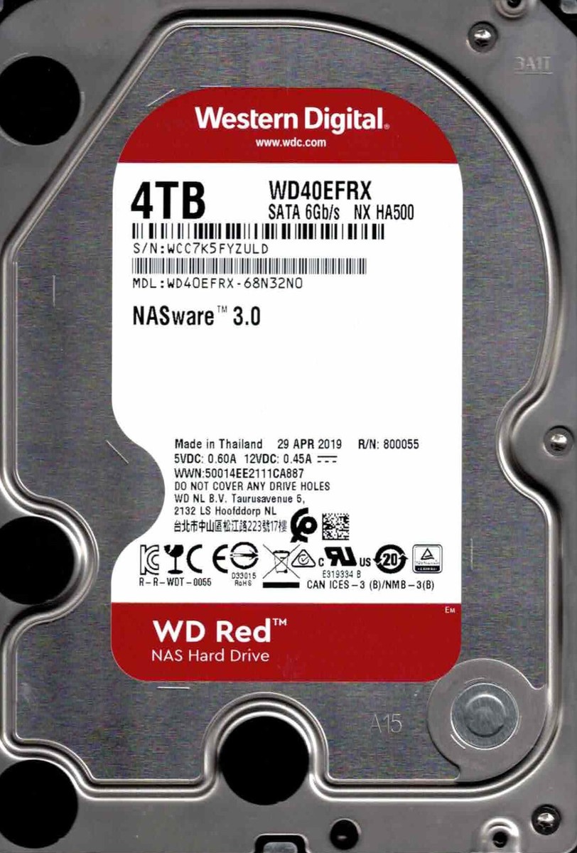 WD40EFRX-68N32N0 DCM: n/a WESTERN DIGITAL SATA 4TB WCC7 APR 2019