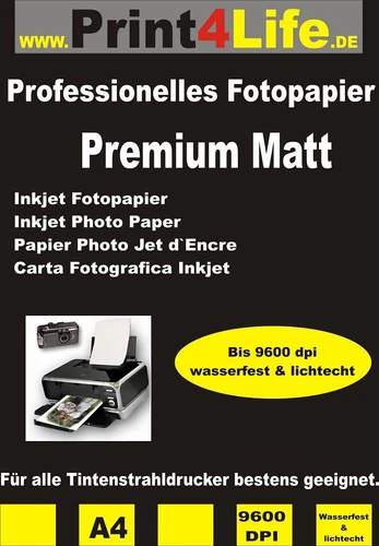 50 Bl. Fotopapier Photopapier A4 180g beidseitig bedruckbar MATT wasserfest Top!