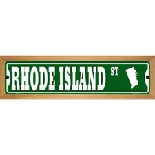 Rhode Island St Silhouette Novelty Wood Mounted Small Metal Street Sign
