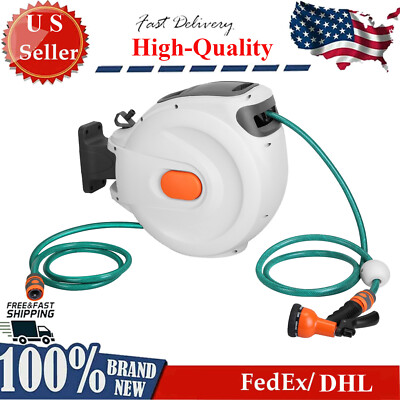 Retractable Garden Hose Reel Wall Mounted Water Hose Reel, Spring Power
