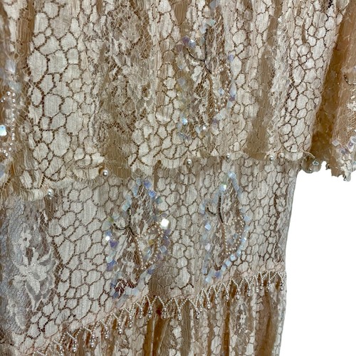 Vintage 1990s Rina di’Montella Silk Lace Overlay Beaded Dress Size 8 Nude Pink - Picture 13 of 17