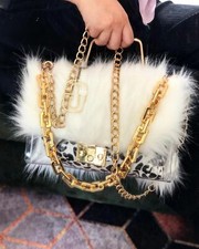 Stylish Furry Gold Handbag  Personalized Purse  Exclusive Bag  Transparent Bag