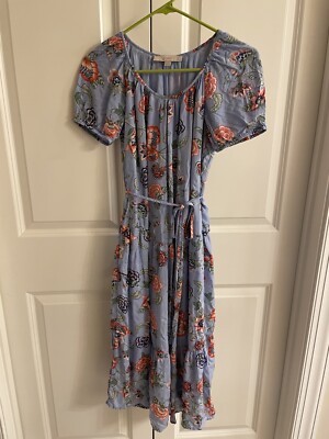LOFT-Petite Floral Tie Waist Tiered Midi Dress-Size XSP-Light