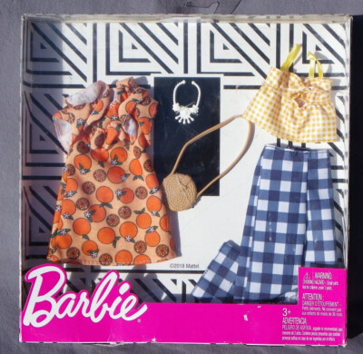 Barbie Fashion 2er Pack Kleid orange Hose Vichy OUTFITS Tasche 2018 Mattel FXJ61