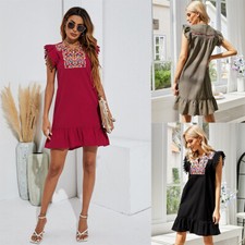 Embroidered Dress Women Summer Casual Sleeveless Solid Color New Mini Skirt