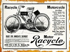 1907 Miami Cycle Co. Racycle Motorcycle New Metal Sign: Middletown, Ohio