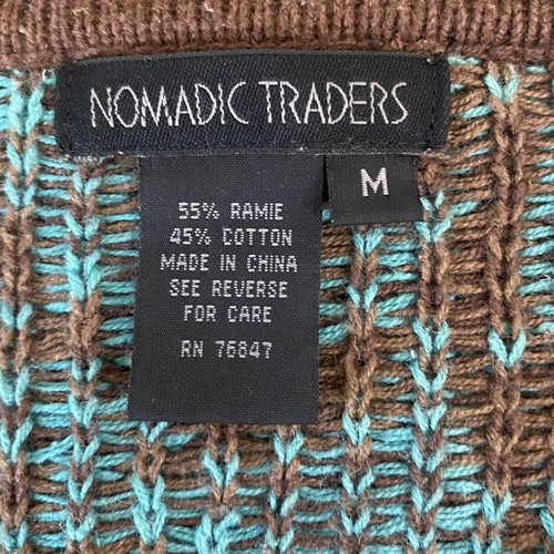 Nomadic Traders Floral Knitted Zip-Up Cardigan Sweater Brown Blue Women's Medium - Picture 8 of 10