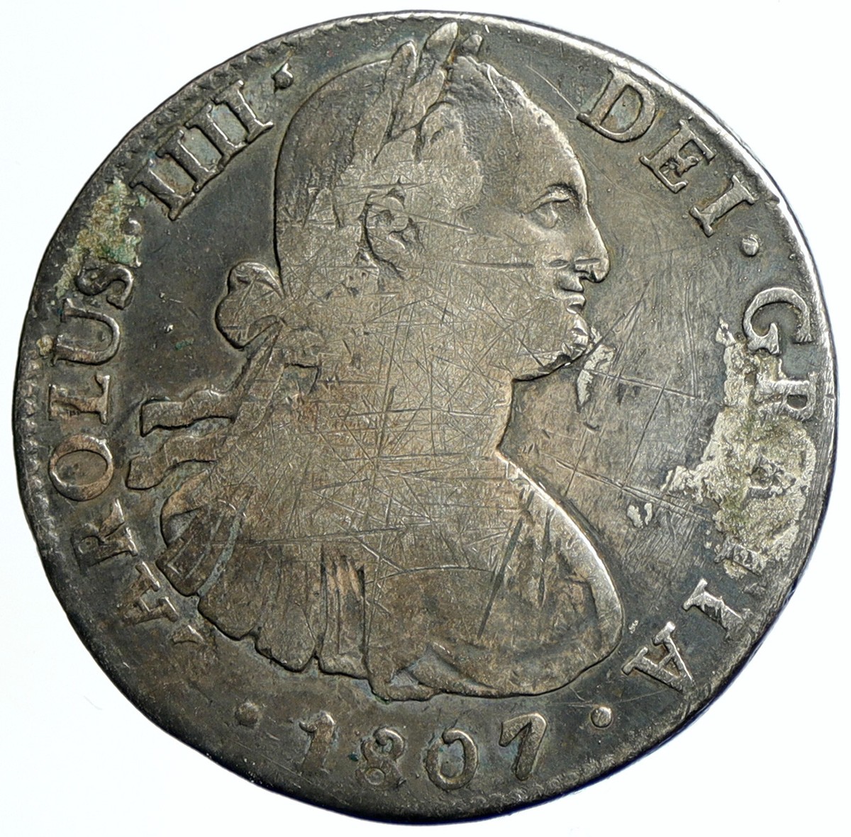 1807 Mo TH MEXICO SPAIN King CHARLES IV Old Silver 8 Reales