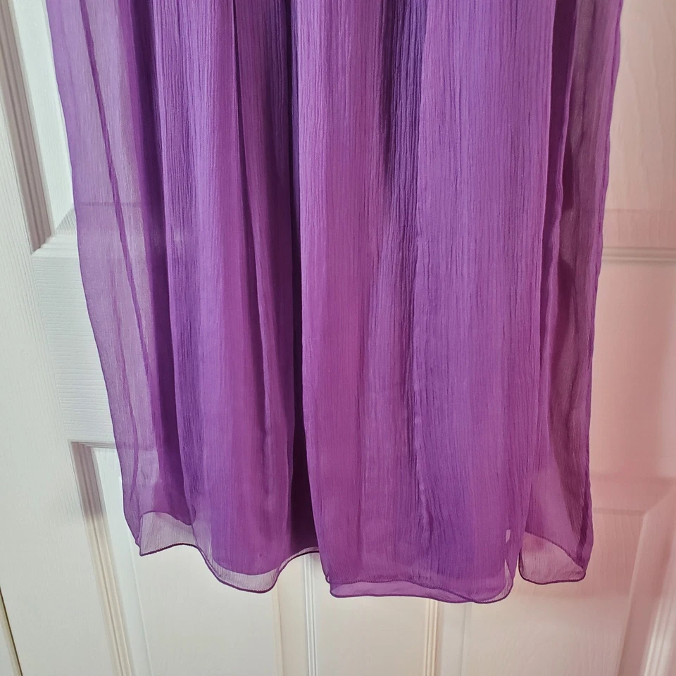 Vestido midi Studio M 100 % seda púrpura cambio bordado sin mangas talla pequeña Foto 3 de 4