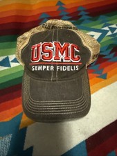 US Marine Corps Distressed Eagle Crest Brand Trucker Style Hat
