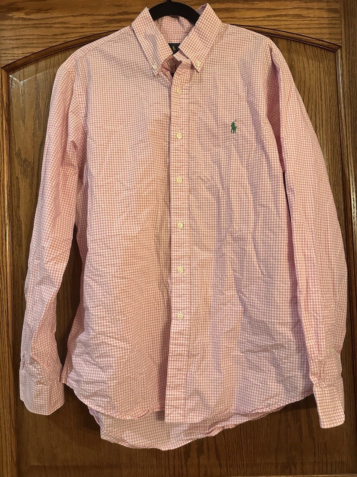 Polo Ralph Lauren camicia uomo a quadri con bottoni taglia large rosa chiaro verde pony