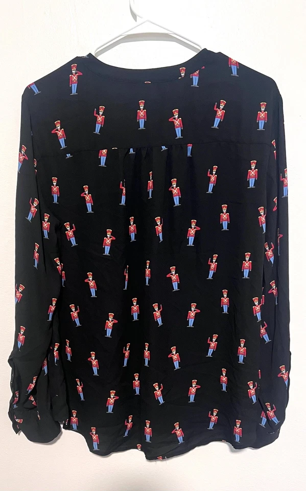 Blusa Cascanueces Soho Para Mujer Grande L Negra Camisa de Navidad con Botones Foto 3 de 4