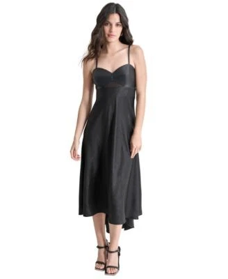 DKNY Womens Mixed-Media Midi Dress Blkblack 12 755403515469 12 RT $159.0