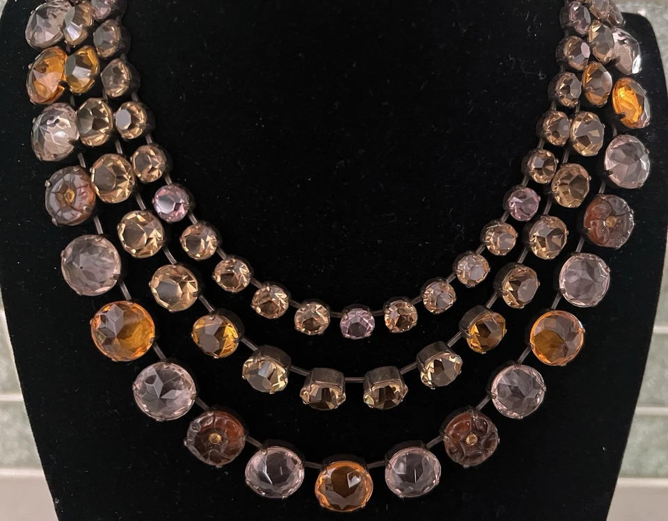 J.L. BLINE PARIS FRANCE 3 ПРЯДЬ НАГРУДНИК ОЖЕРЕЛЬЕ РЕЗНОЕ СТЕКЛО МНОГОЦВЕТНЫЙ ВИНТАЖНЫЙ 80-Х - Изображение 2 из 4