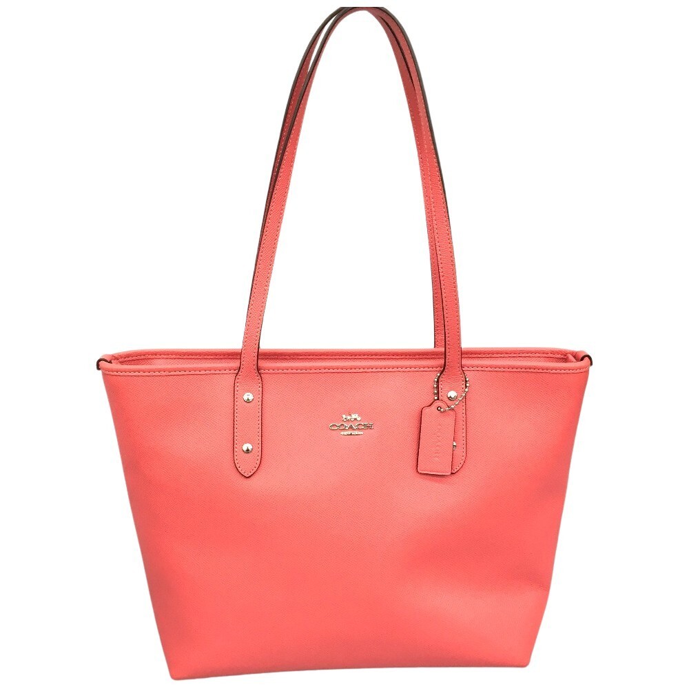 COACH Salmon Pink Tote Bag F58846 with minor scratches and stains  