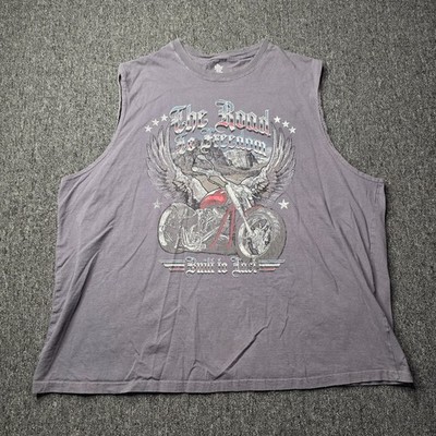 Men s 3XL Gray Sleeveless Biker Eagle Road to Freedom Patriotic Muscle Shirt