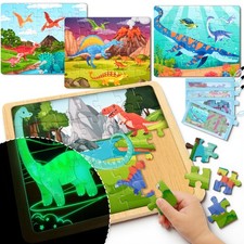 Dinosaur Wooden Puzzles Glow Dark 4Pack 24-35PC Educational Ages 3-5 Kids