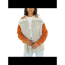 Corduroy Hooded Shacket with Orange Sleeves - Women's Jacket