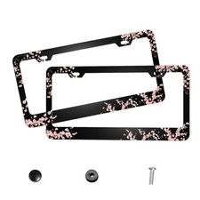 Cherry Blossom License Plate Frames Cute Car Decor 2 Pack Aluminum 6x12