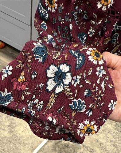 VTG Lane Bryant Women’s Sz 26/28 Burgundy Floral Boho Peasant Flowy Top Blouse - Picture 11 of 18