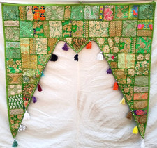 Appendiabiti da parete verde indiano vintage patchwork ricamo porta Toran Valance decorazione