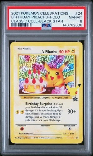 Birthday Pikachu Holo 24 Celebrations Classic Collection Pokemon PSA 8 *606