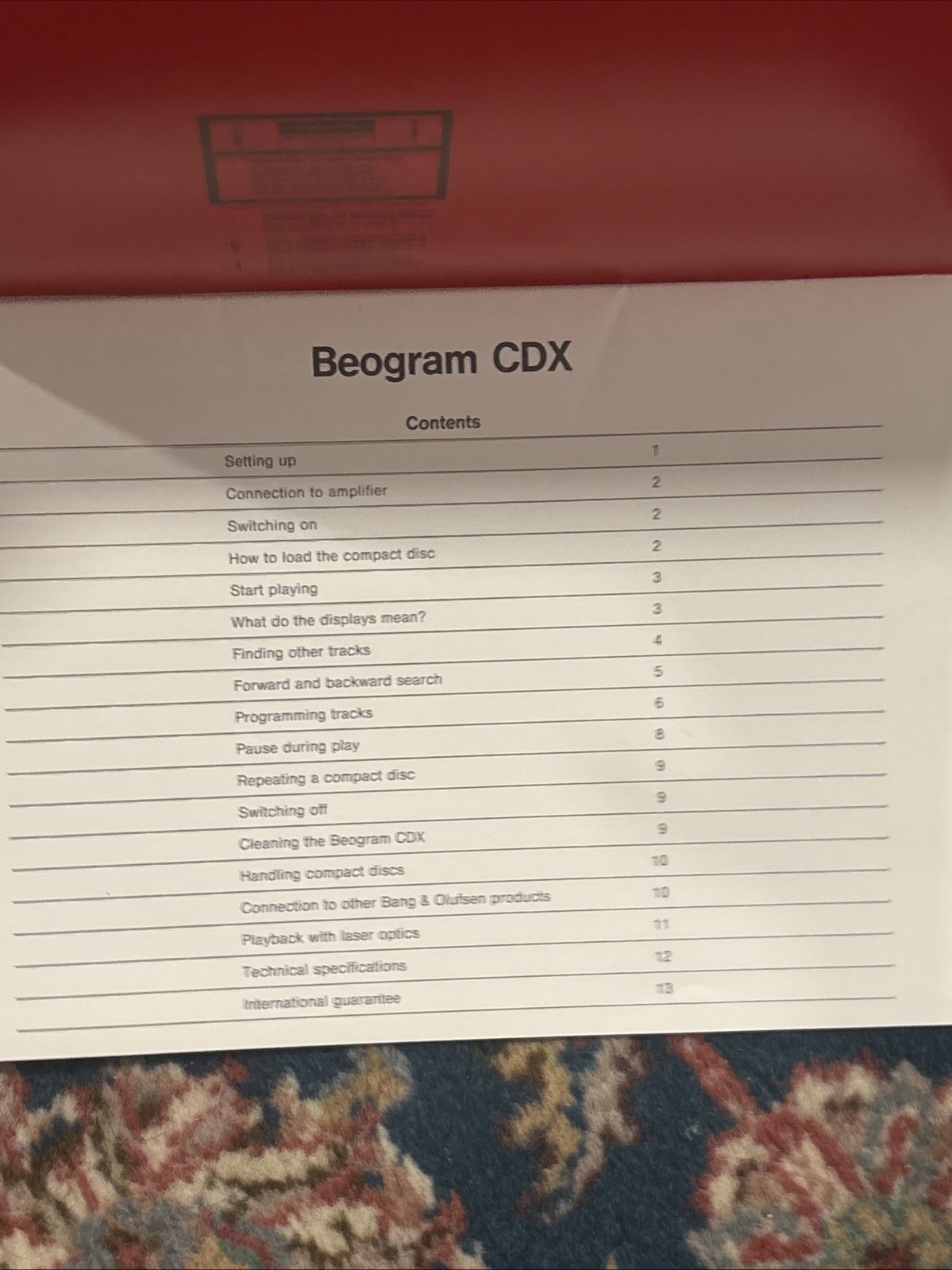 Bang Olufsen Beogram CDX CD-X CD Player User Guide Original Instructions