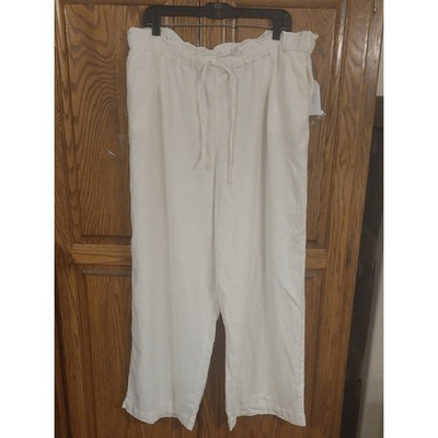 #ad Wide Leg Linen Rayon Pants NWT Women#x27;s Size X Large Winter White Pockets Lightwt $22.00