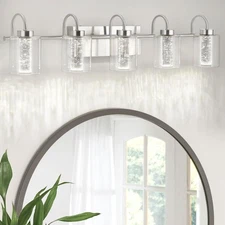 GarveeTech 5 Light Brushed Nickel Bathroom Vanity Fixtures Crystal Bubble