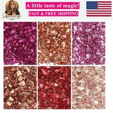 6 Colors Crushed Glass Chips, 1-3mm Irregular Glitter Metallic Glass Broken G...