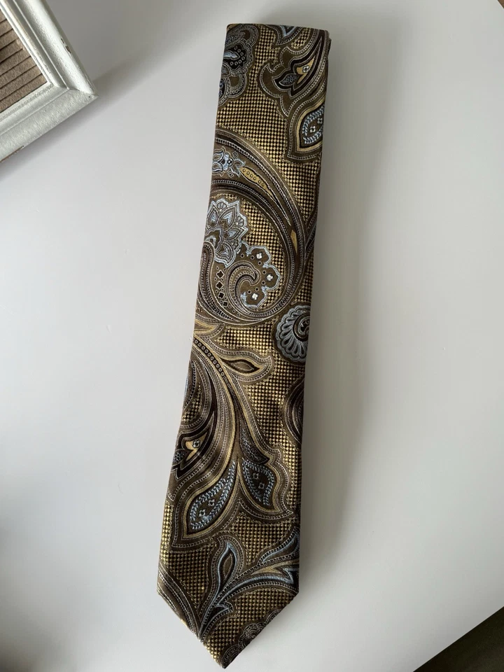 Corbata John W. Nordstrom seda cachemira marrón dorado azul corbata ropa clásica para hombre Foto 2 de 4