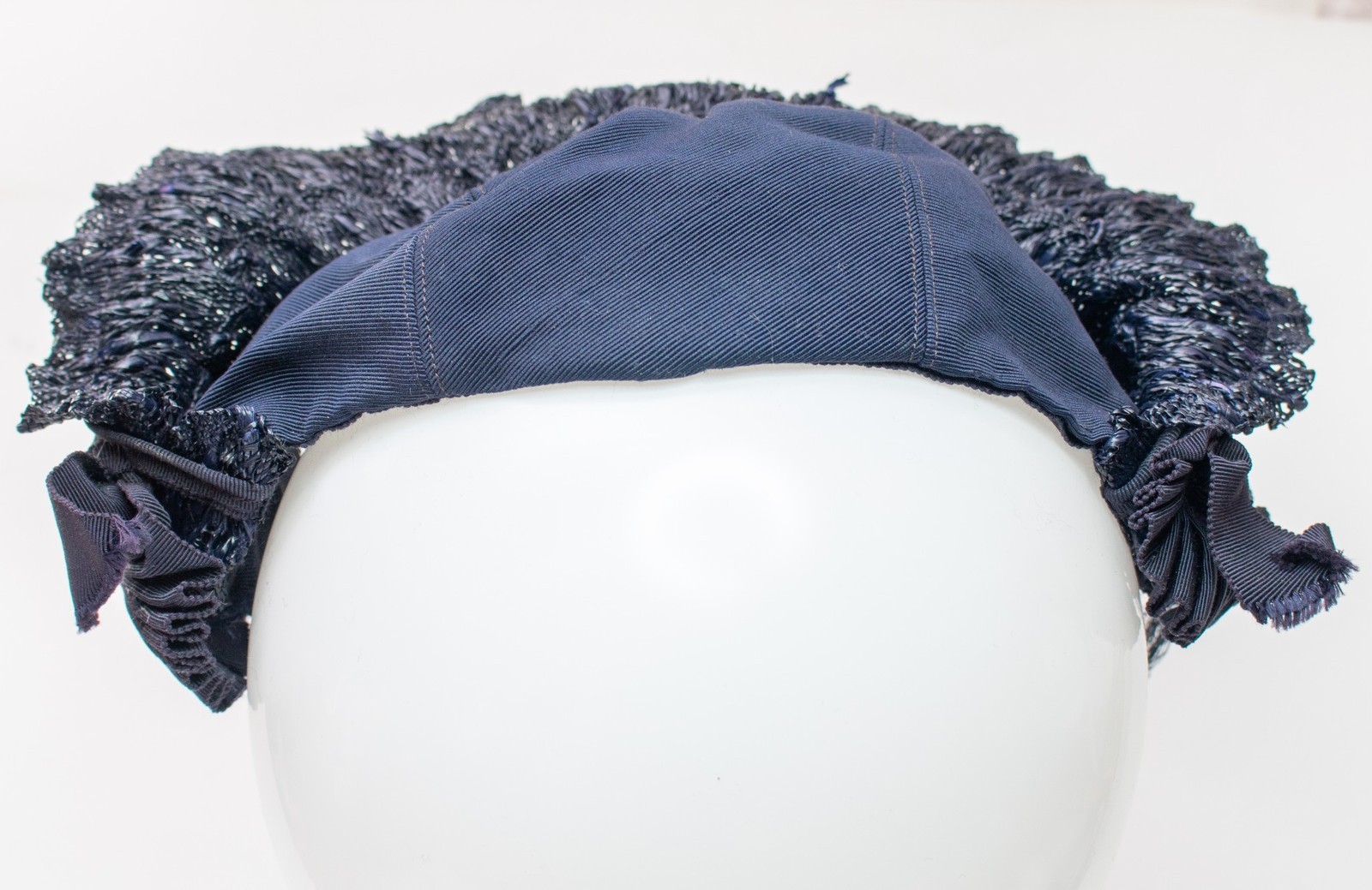 1940s Vintage Halo Hat Navy Blue Straw Upturned D… - image 10