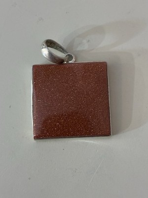 Goldstone Pendant 1  Square Sparkling Goldstone Set in 925 Silver Stone Jewelry