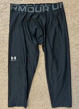 Under Armour Boys YXL XL Black HeatGear Fitted 3/4 Leggings Capri Cropped